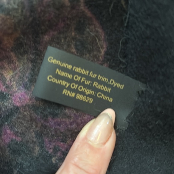 LA Fiorentina NEIMAN Marcus Genuine Fur wool wrap shawl scarf black purple rare - Picture 13 of 14